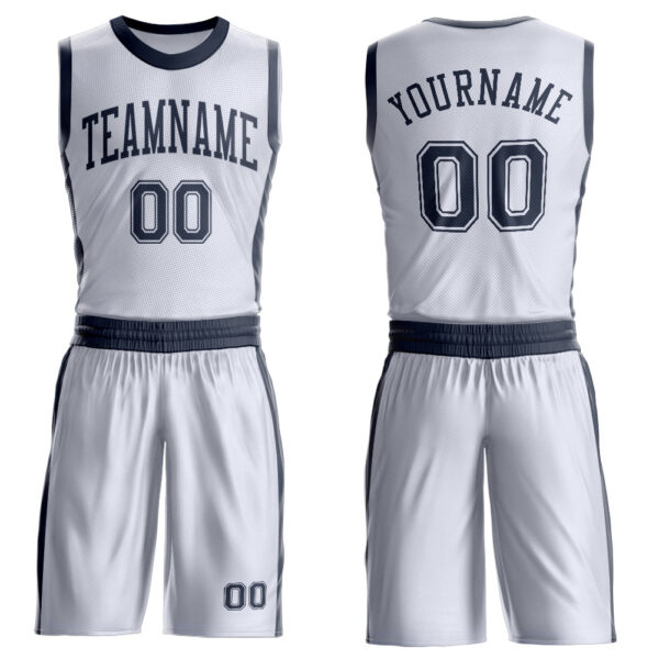 Custom White Navy Round Neck Suit Basketball Jersey