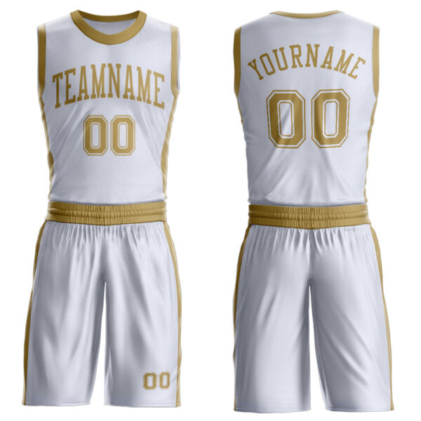 Custom White Old Gold Round Neck Suit Basketball Jersey