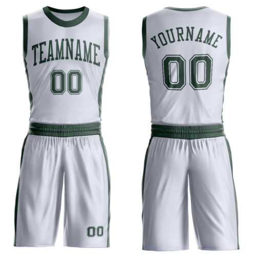 Custom White Green Round Neck Suit Basketball Jersey