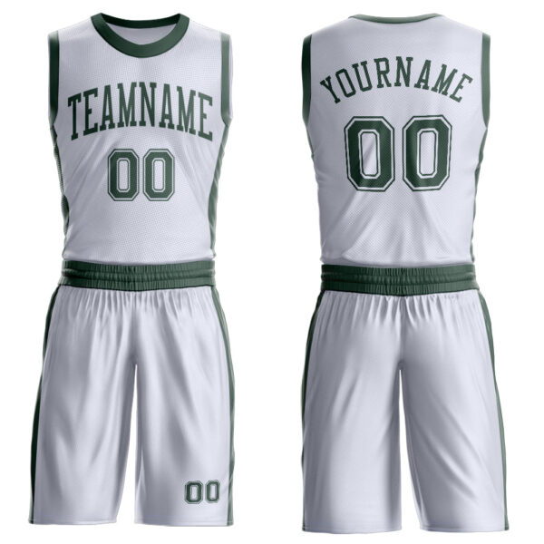 Custom White Green Round Neck Suit Basketball Jersey