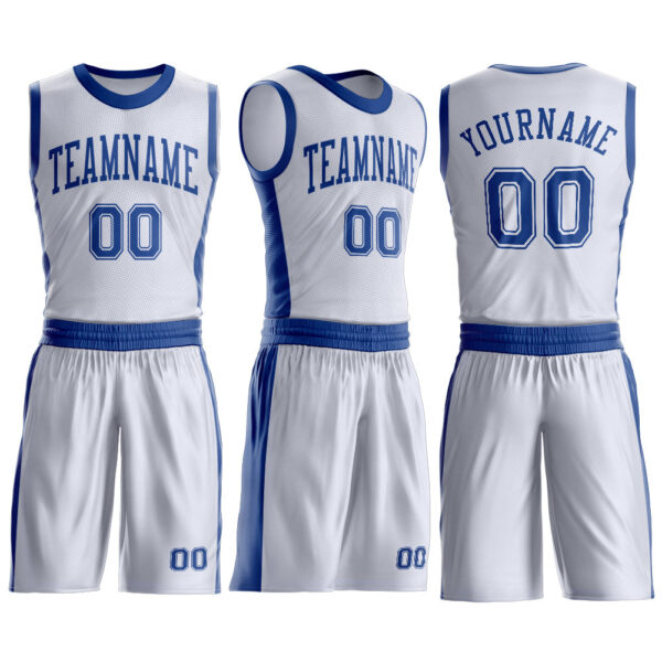 Custom White Royal Round Neck Suit Basketball Jersey