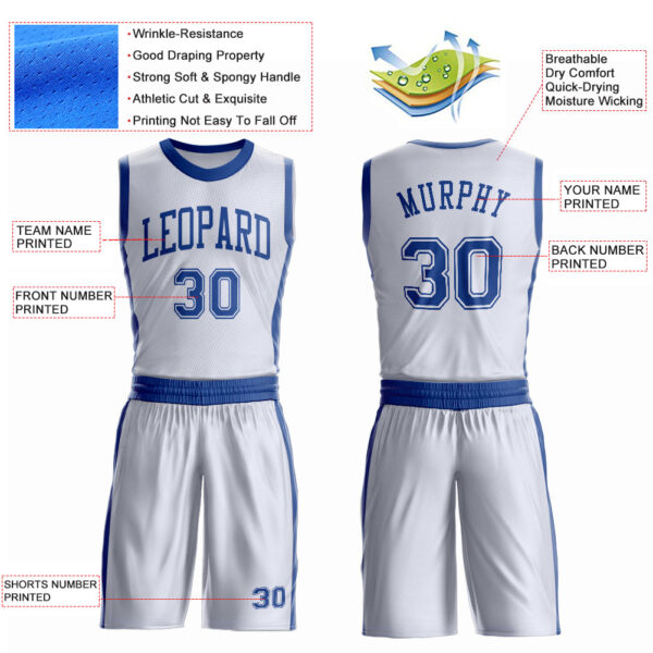 Custom White Royal Round Neck Suit Basketball Jersey
