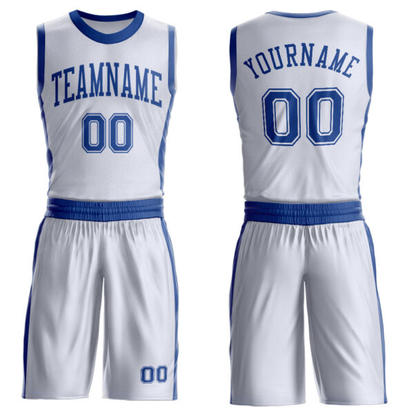 Custom White Royal Round Neck Suit Basketball Jersey