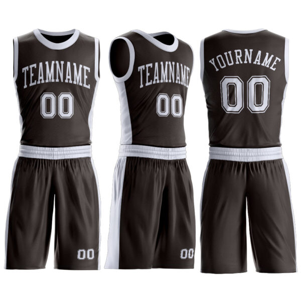Custom Brown White Round Neck Suit Basketball Jersey