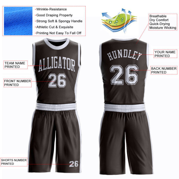 Custom Brown White Round Neck Suit Basketball Jersey