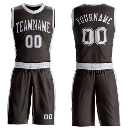 Custom Brown White Round Neck Suit Basketball Jersey