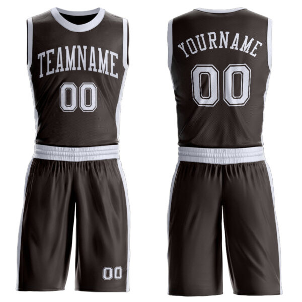 Custom Brown White Round Neck Suit Basketball Jersey