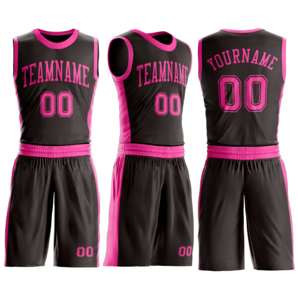 Custom Brown Pink Round Neck Suit Basketball Jersey