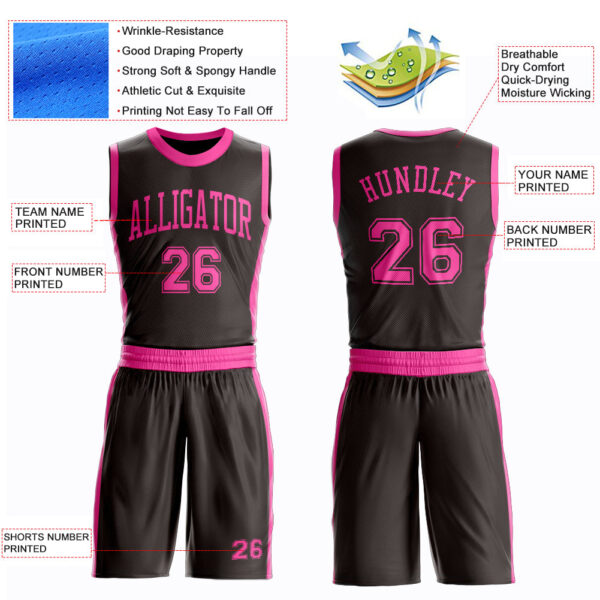 Custom Brown Pink Round Neck Suit Basketball Jersey