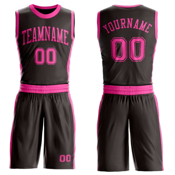 Custom Brown Pink Round Neck Suit Basketball Jersey