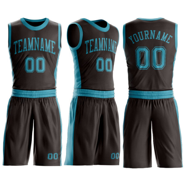 Custom Brown Teal Round Neck Suit Basketball Jersey