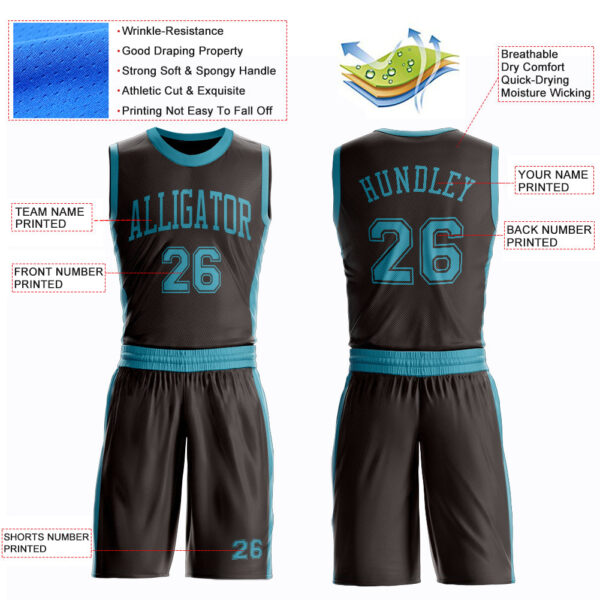 Custom Brown Teal Round Neck Suit Basketball Jersey