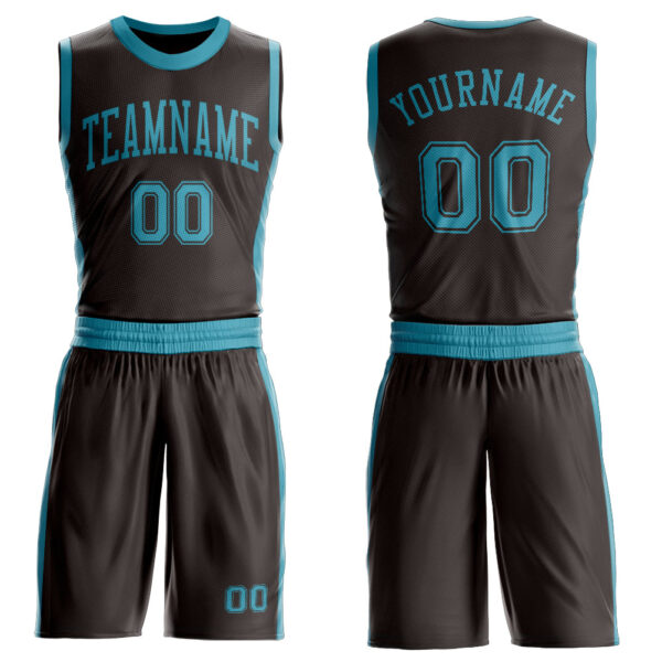 Custom Brown Teal Round Neck Suit Basketball Jersey