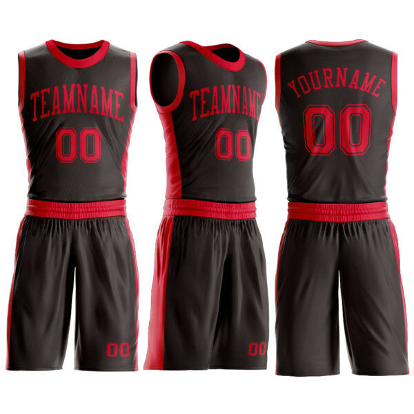 Custom Brown Red Round Neck Suit Basketball Jersey