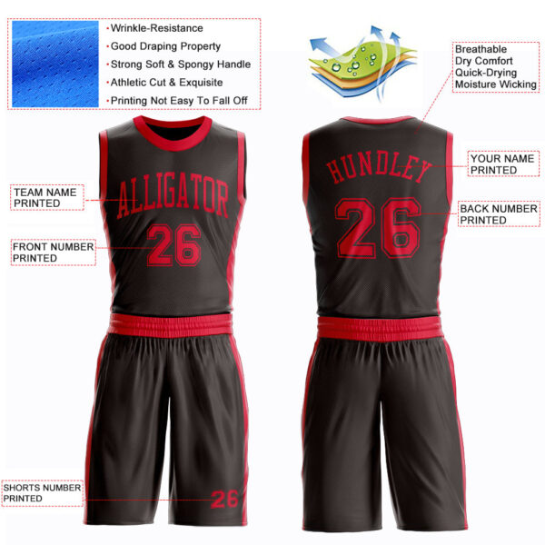 Custom Brown Red Round Neck Suit Basketball Jersey