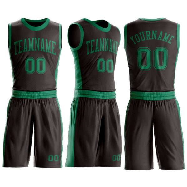 Custom Brown Kelly Green Round Neck Suit Basketball Jersey