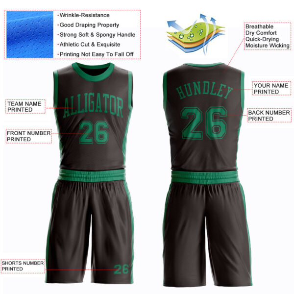 Custom Brown Kelly Green Round Neck Suit Basketball Jersey