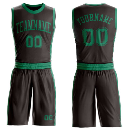 Custom Brown Kelly Green Round Neck Suit Basketball Jersey