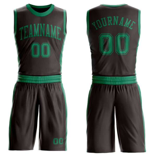 Custom Brown Kelly Green Round Neck Suit Basketball Jersey