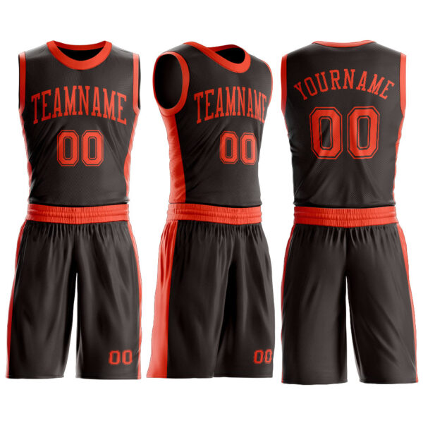 Custom Brown Orange Round Neck Suit Basketball Jersey