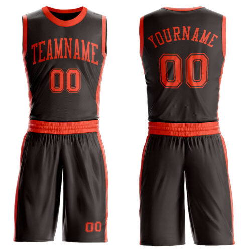 Custom Brown Orange Round Neck Suit Basketball Jersey