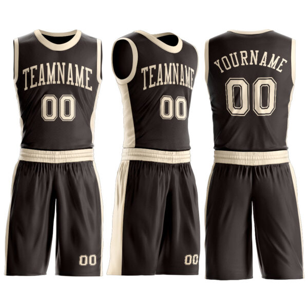 Custom Brown Cream Round Neck Suit Basketball Jersey