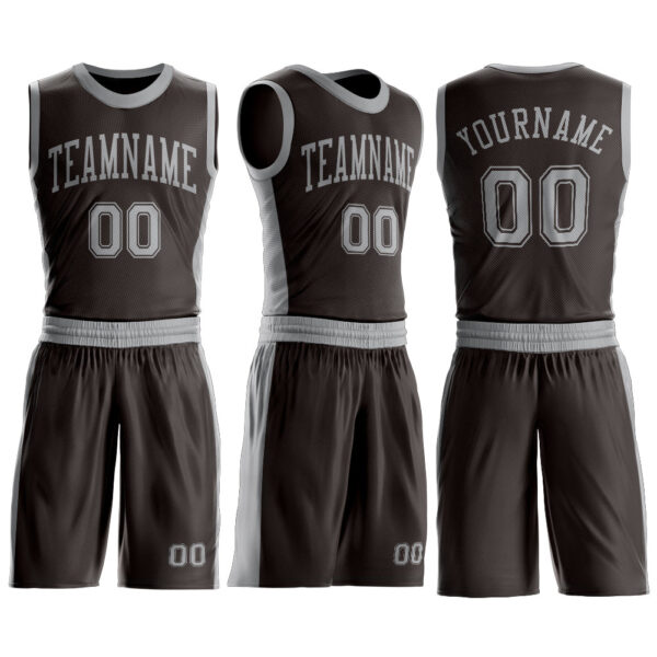 Custom Brown Gray Round Neck Suit Basketball Jersey