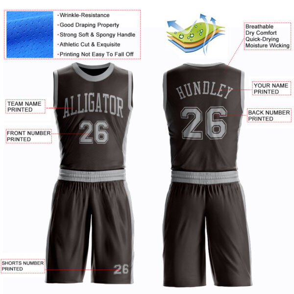 Custom Brown Gray Round Neck Suit Basketball Jersey