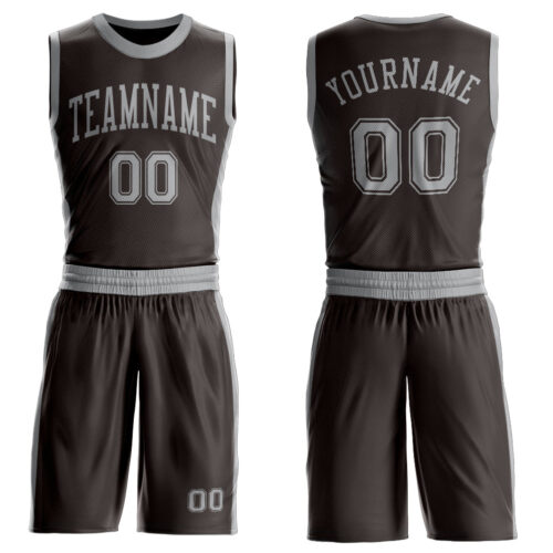 Custom Brown Gray Round Neck Suit Basketball Jersey