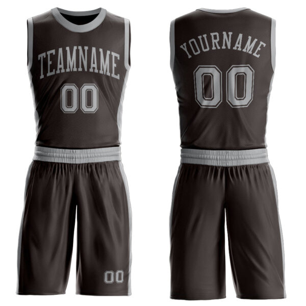 Custom Brown Gray Round Neck Suit Basketball Jersey