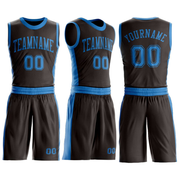 Custom Brown Blue Round Neck Suit Basketball Jersey