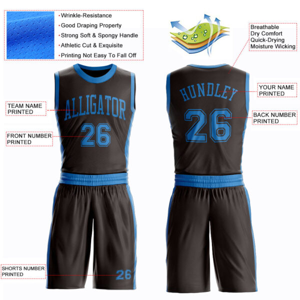 Custom Brown Blue Round Neck Suit Basketball Jersey