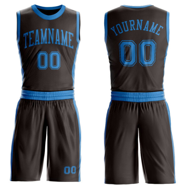 Custom Brown Blue Round Neck Suit Basketball Jersey