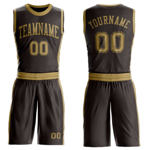 Custom Brown Old Gold Round Neck Suit Basketball Jersey