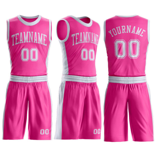 Custom Pink White Round Neck Suit Basketball Jersey