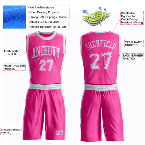 Custom Pink White Round Neck Suit Basketball Jersey