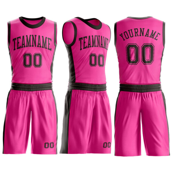 Custom Pink Brown Round Neck Suit Basketball Jersey