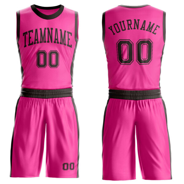 Custom Pink Brown Round Neck Suit Basketball Jersey