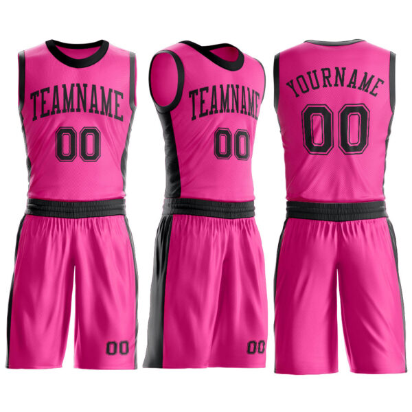 Custom Pink Black Round Neck Suit Basketball Jersey