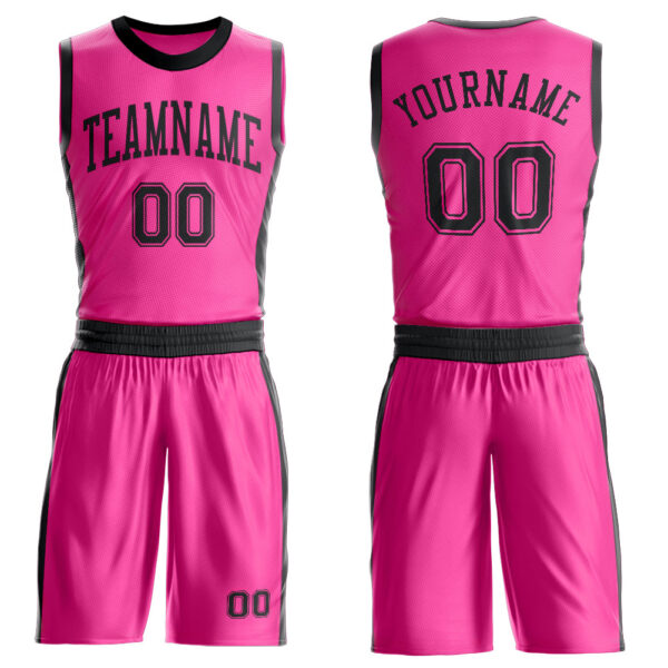 Custom Pink Black Round Neck Suit Basketball Jersey