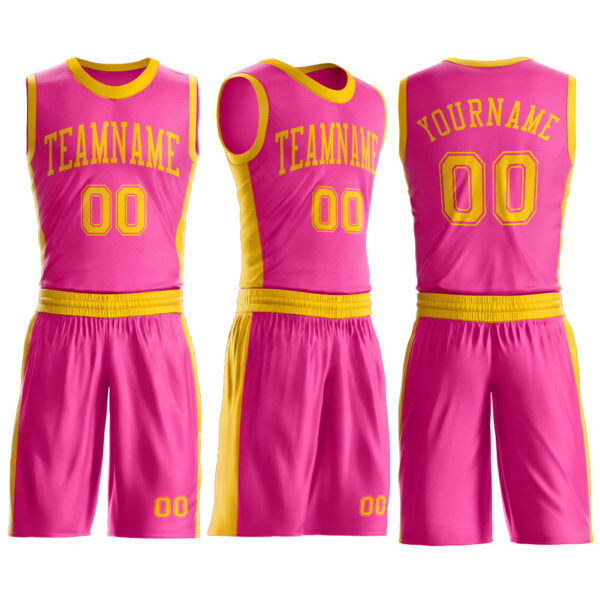 Custom Pink Gold Round Neck Suit Basketball Jersey