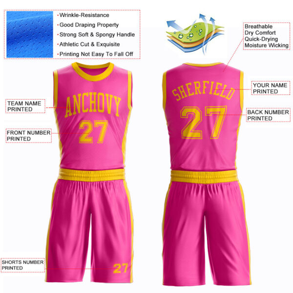 Custom Pink Gold Round Neck Suit Basketball Jersey