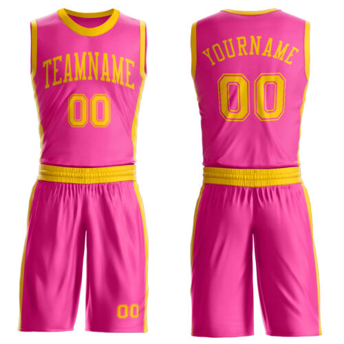 Custom Pink Gold Round Neck Suit Basketball Jersey