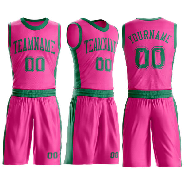 Custom Pink Kelly Green Round Neck Suit Basketball Jersey