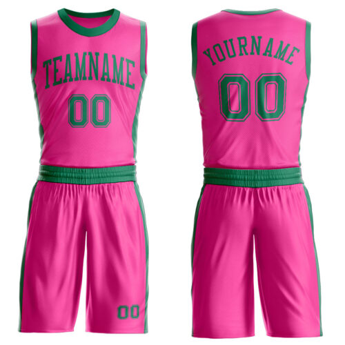 Custom Pink Kelly Green Round Neck Suit Basketball Jersey