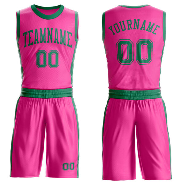 Custom Pink Kelly Green Round Neck Suit Basketball Jersey