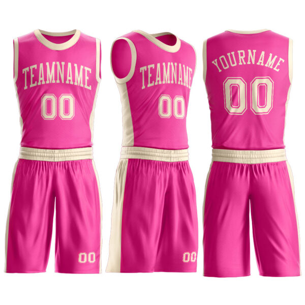 Custom Pink Cream Round Neck Suit Basketball Jersey