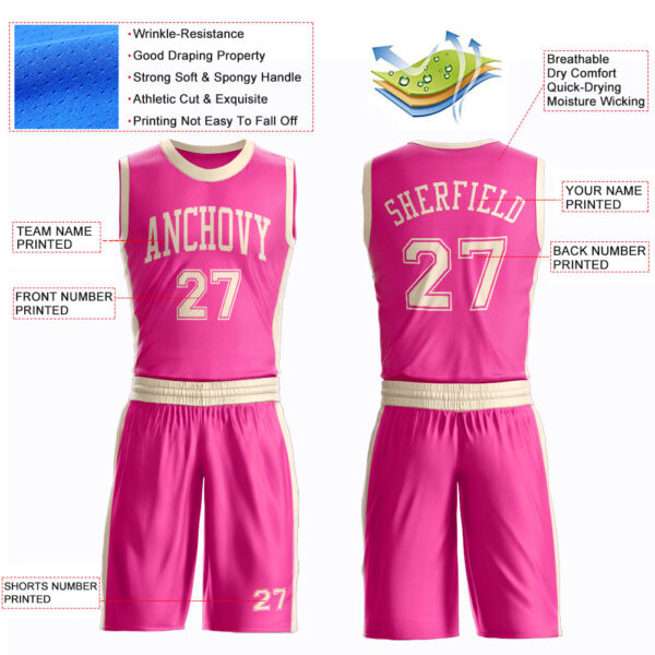 Custom Pink Cream Round Neck Suit Basketball Jersey