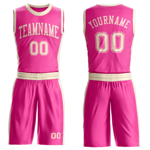 Custom Pink Cream Round Neck Suit Basketball Jersey