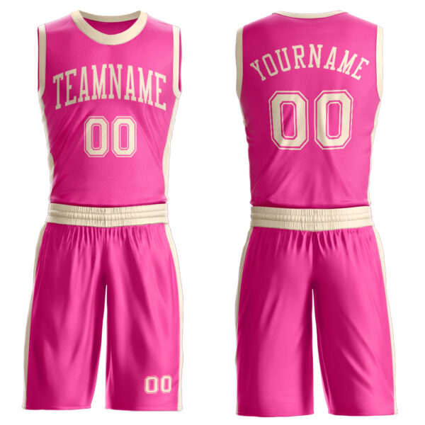 Custom Pink Cream Round Neck Suit Basketball Jersey